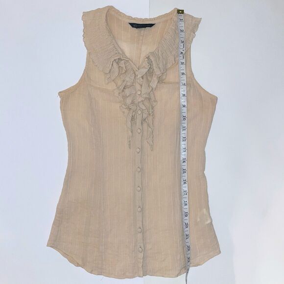Armani Exchange Vintage Button Up Ruffle Top Sleeveless Blouse Cream Cotton S - Picture 6 of 8